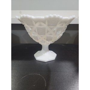 Westmoreland Milk Glass Compote 5 1/2” Pedestal Old Quilt Pattern centerpiece